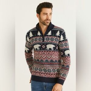 Aspen winter Holiday Navy and Red Men's Sweater